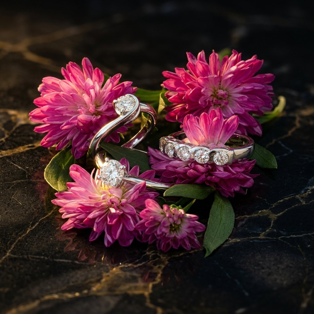 Brillantringe in 18k Weißgold mit Solitär- und Memoire-Fassung – Juwelier Laner