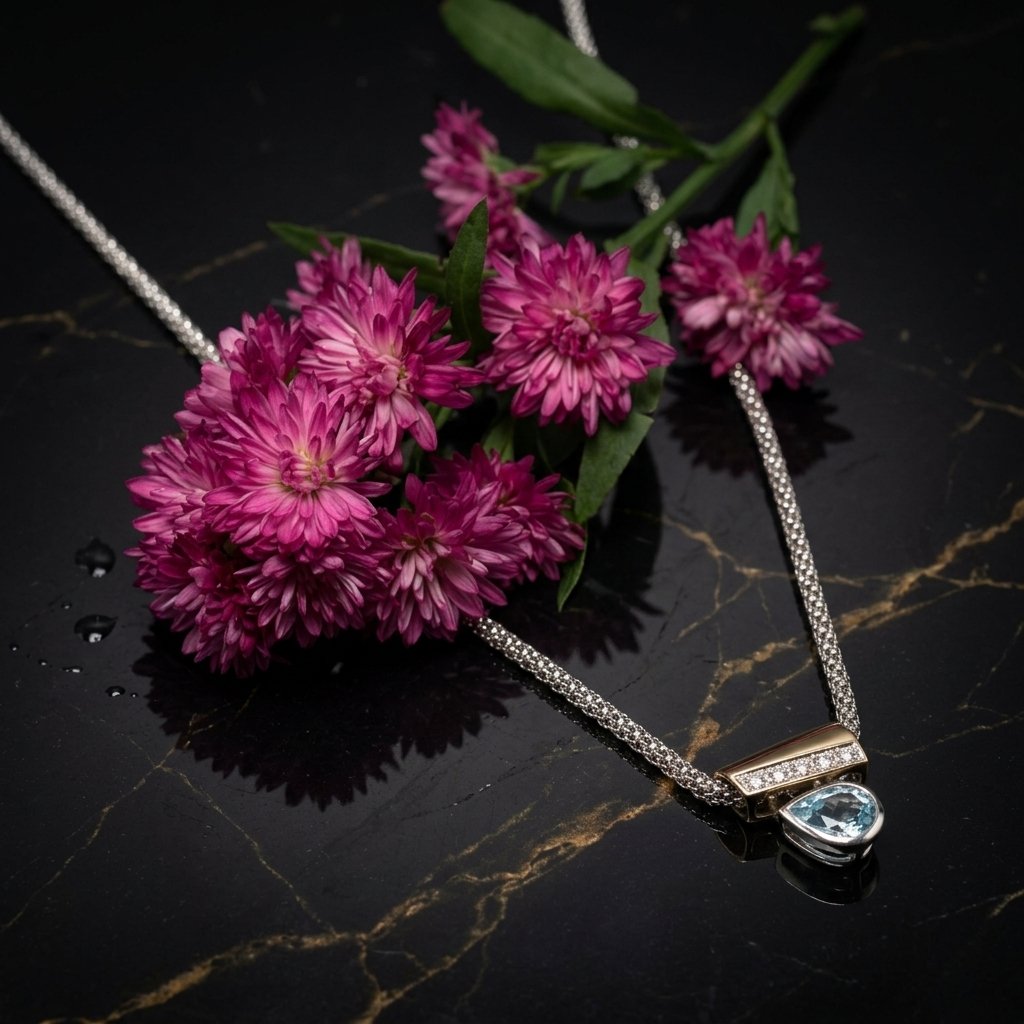 Tropfenförmiges Aquamarin Collier mit Diamanten in 18k Gold – Juwelier Laner