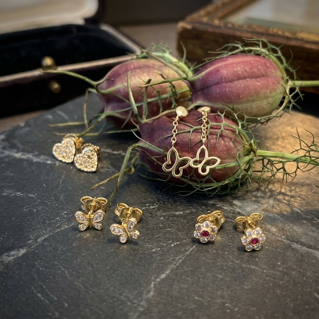 Goldene Kinder- und Motiv-Ohrstecker aus 18k Gold – Taufgeschenk Bruneck