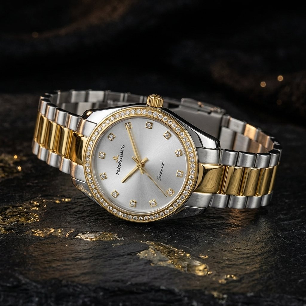 Elegante Bicolor-Damenuhr mit Diamantbesatz auf dem Zifferblatt – Juwelier Laner