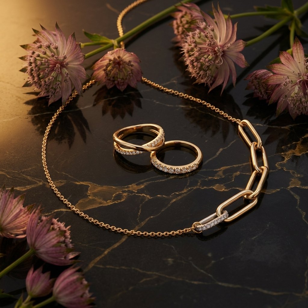 Exklusive Gelbgoldkette mit Diamantpavé und Brillantringe – Juwelier Laner Bruneck