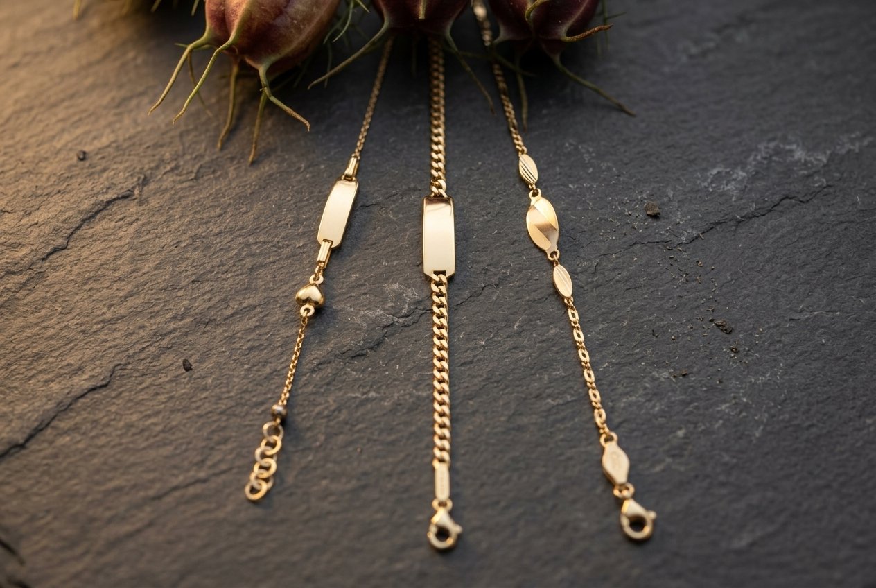 Gravierbare Kinder- und Taufarmbänder in 18k Gelbgold – Juwelier Laner