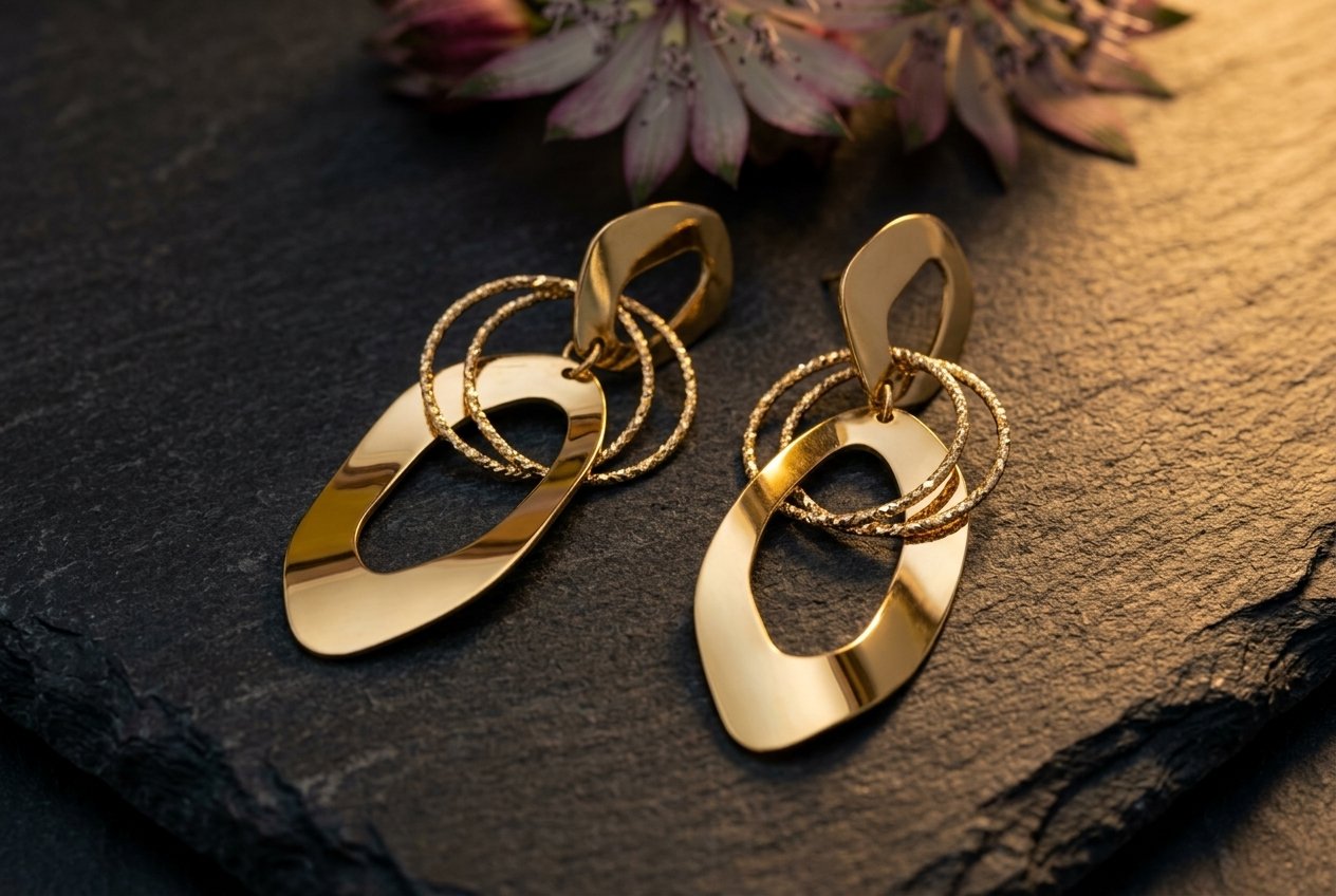 Geometrische 18k Gelbgold-Ohrringe mit diamantierten Ringen – Juwelier Laner