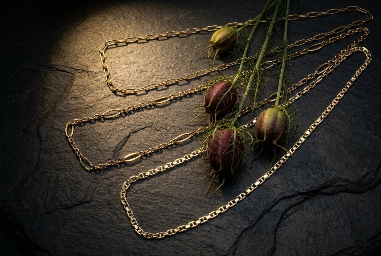 Italienische Goldketten Trio Paperclip, Station-Collier und Mariner – Bruneck