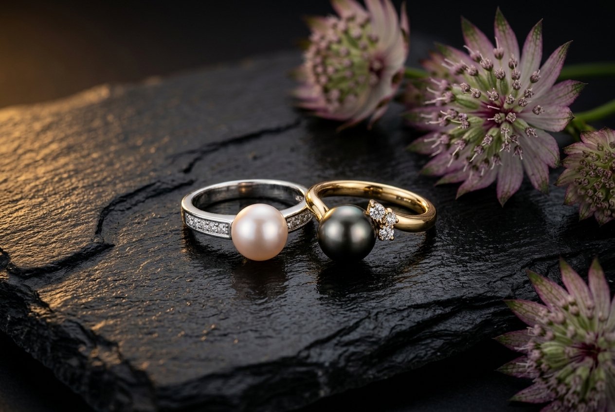 Südsee- und Tahiti-Perlenringe mit Brillanten in 18k Gelbgold – Juwelier Laner