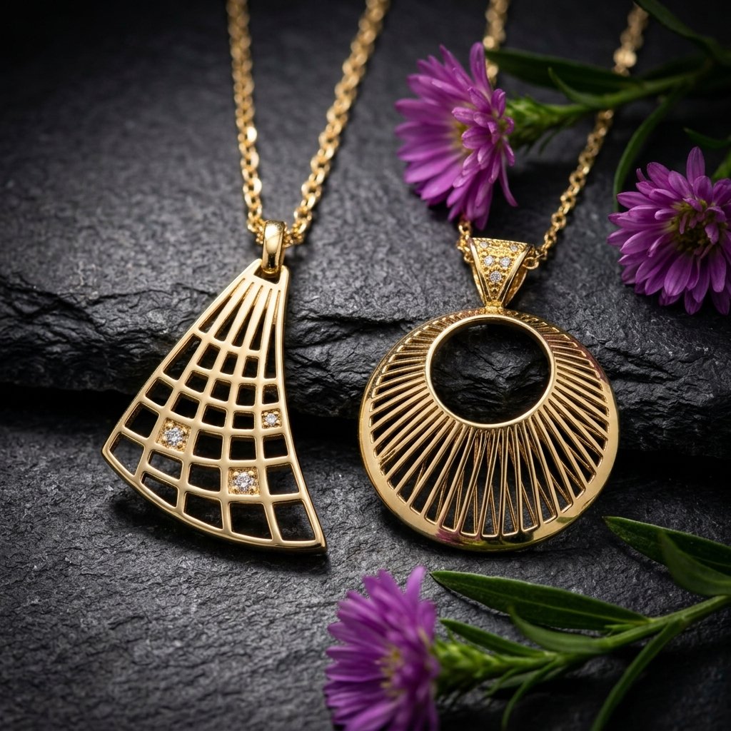 Fächer-Anhänger mit Diamantpavé und Sonnenstrahlen-Medaillon 18k Gold – Südtirol